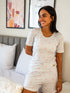 Women Summer Pajama set Light Blue Ribbons T-shirt + Shorts